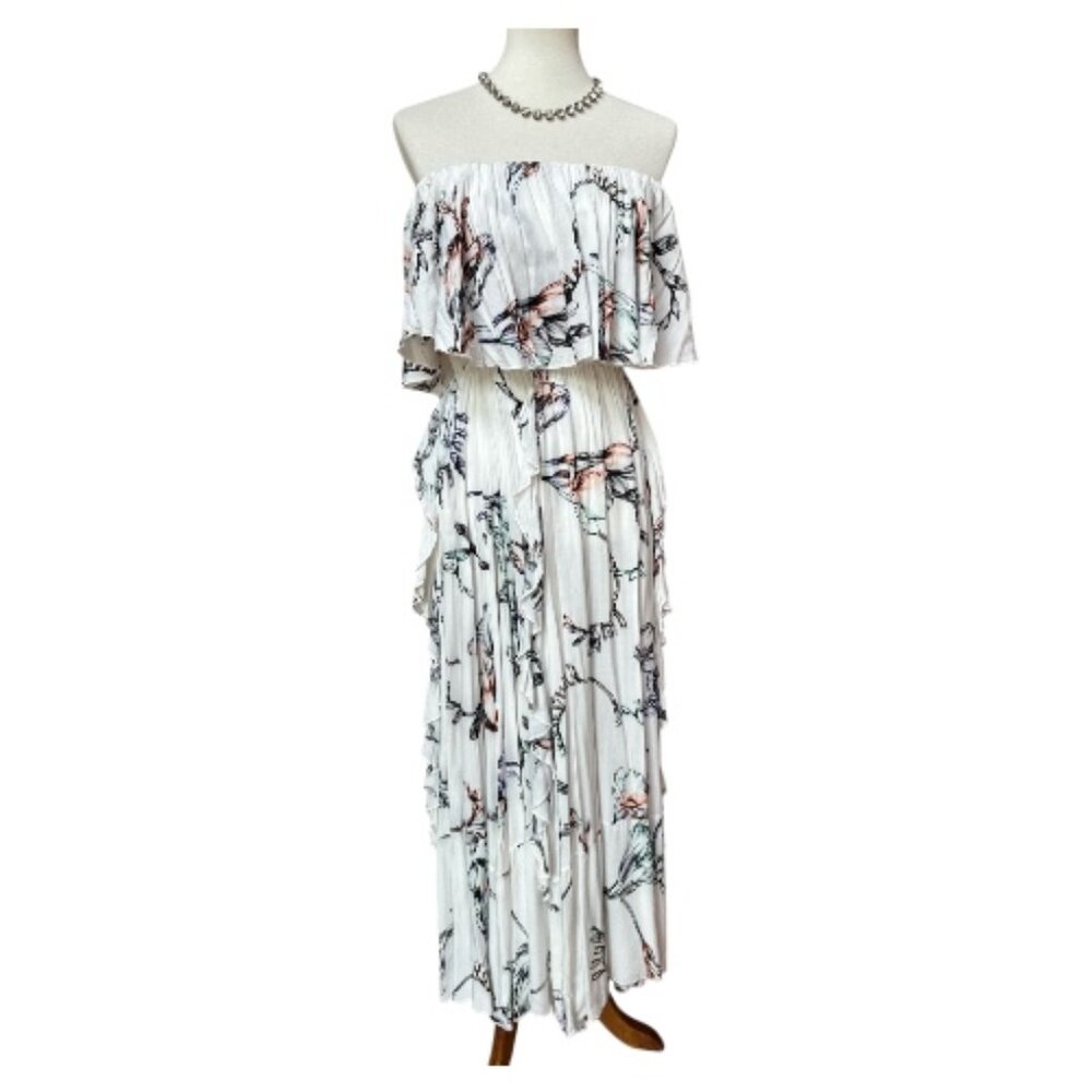 Jaase White Flowy Off Shoulder Maxi Dress Floral XS